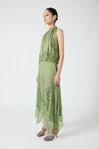Modern Muse Satin Lace Trim Pleated Neck Top and A-line Irregular Slit Skirt Set