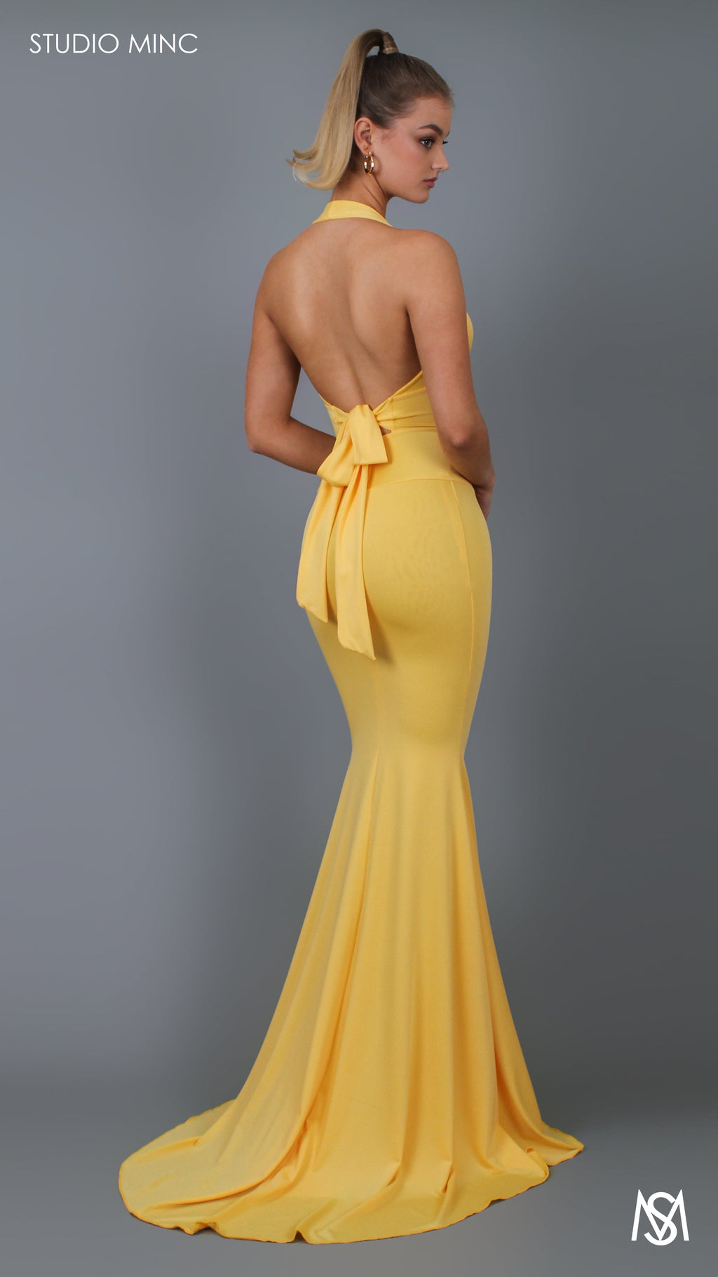HOURGLASS - Canary Yellow Fitted Formal Dress with Plunge Neckline