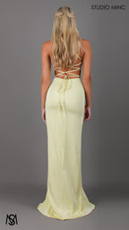 Bloom - Light Yellow Formal dress | Plunge V neckline draping floral pearl detail