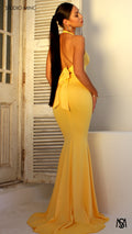 HOURGLASS - Canary Yellow Fitted Formal Dress with Plunge Neckline