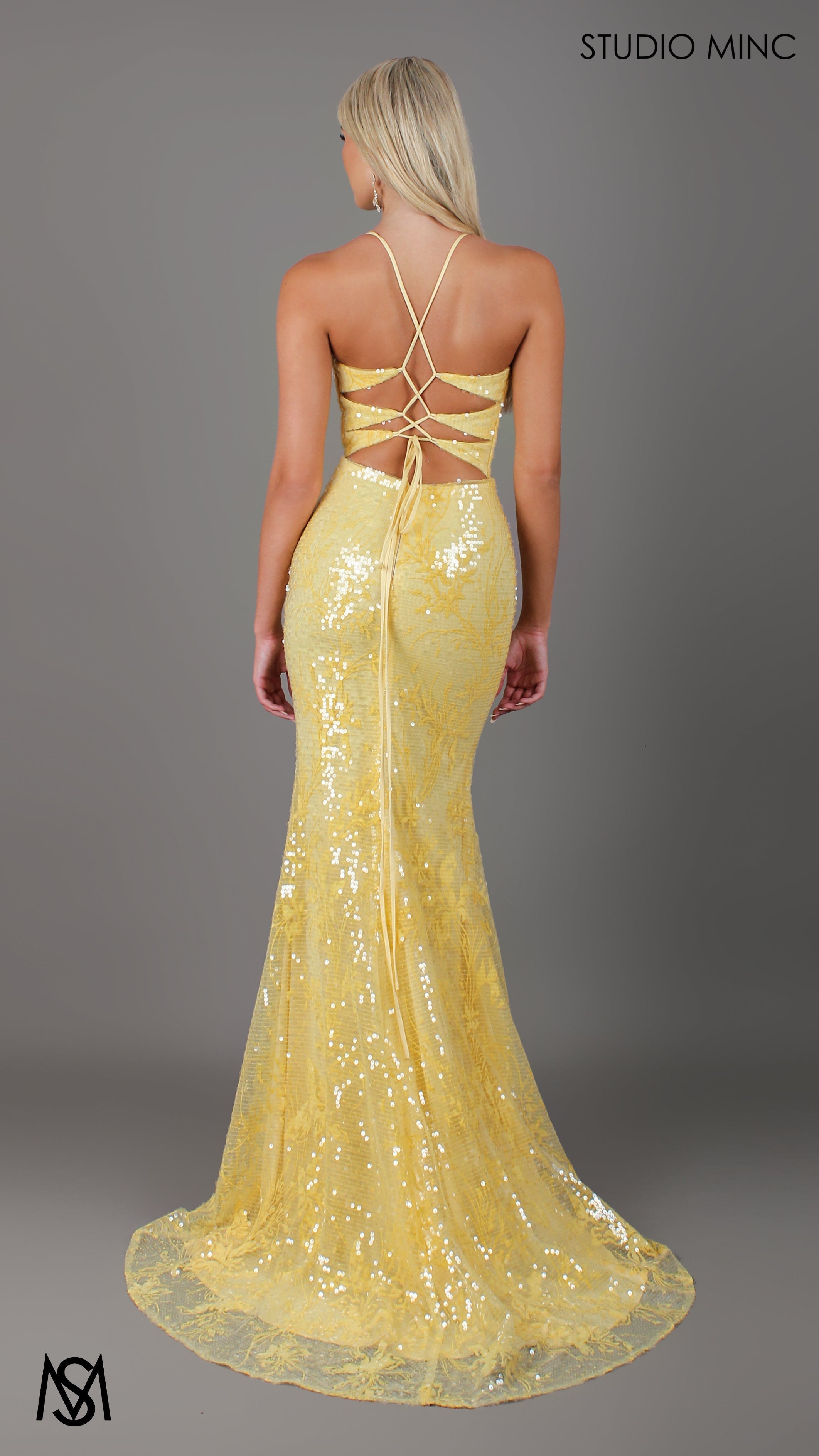 Peony - Yellow Formal Dress | Two tone floral sequin fitted mermaid lace up