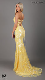 Peony - Yellow Formal Dress | Two tone floral sequin fitted mermaid lace up