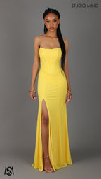 Amalfi - Yellow Formal Dress, Strapless Corset Boning Fitted mermaid, Gathered net