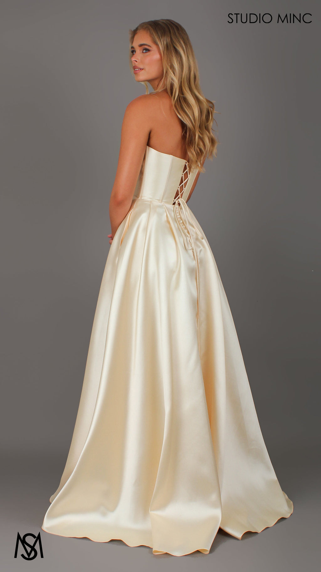 Madeleine - Butter Yellow formal Dress | Strapless twist corset Mikado satin ball gown