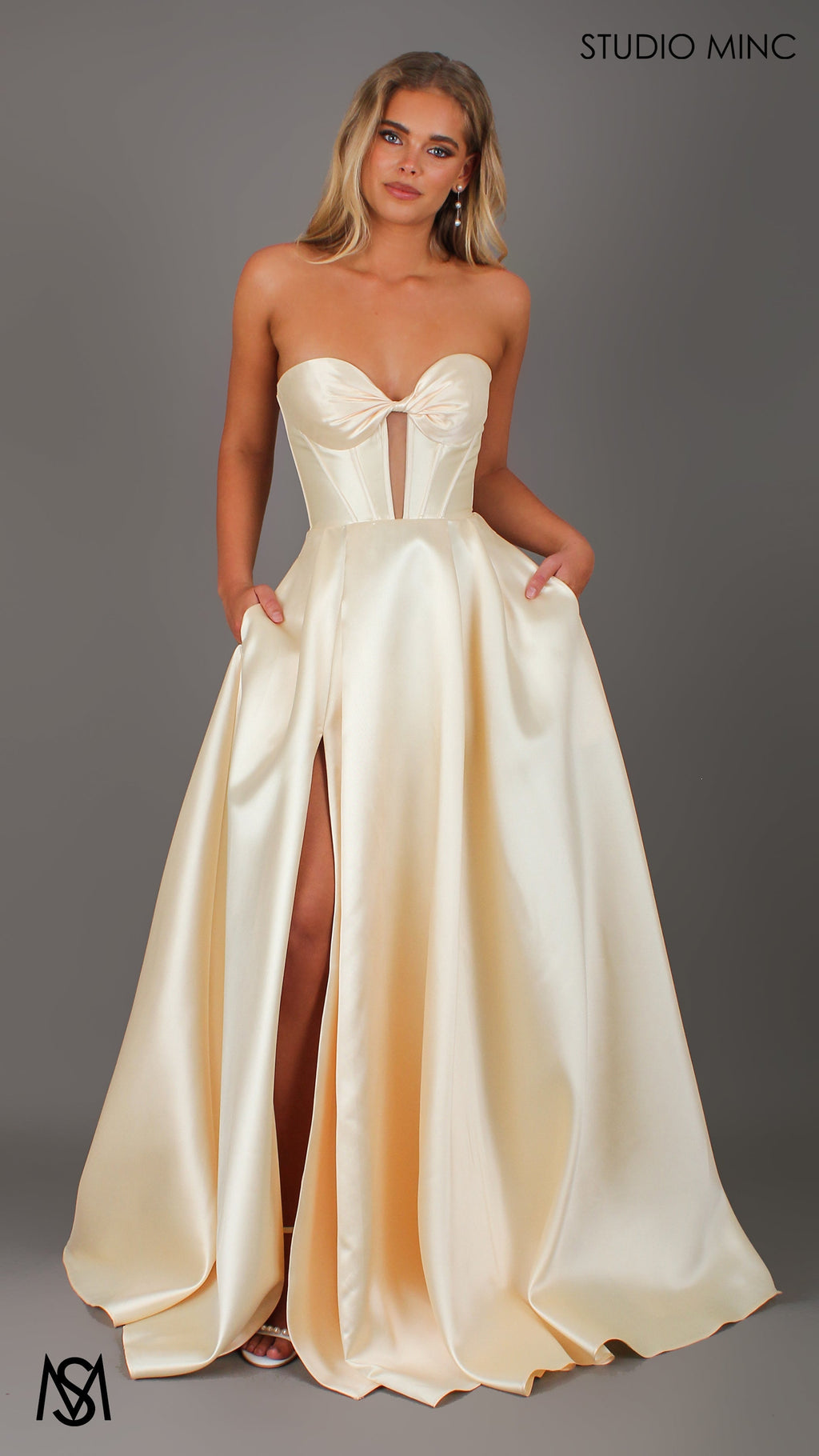 Madeleine - Butter Yellow formal Dress | Strapless twist corset Mikado satin ball gown