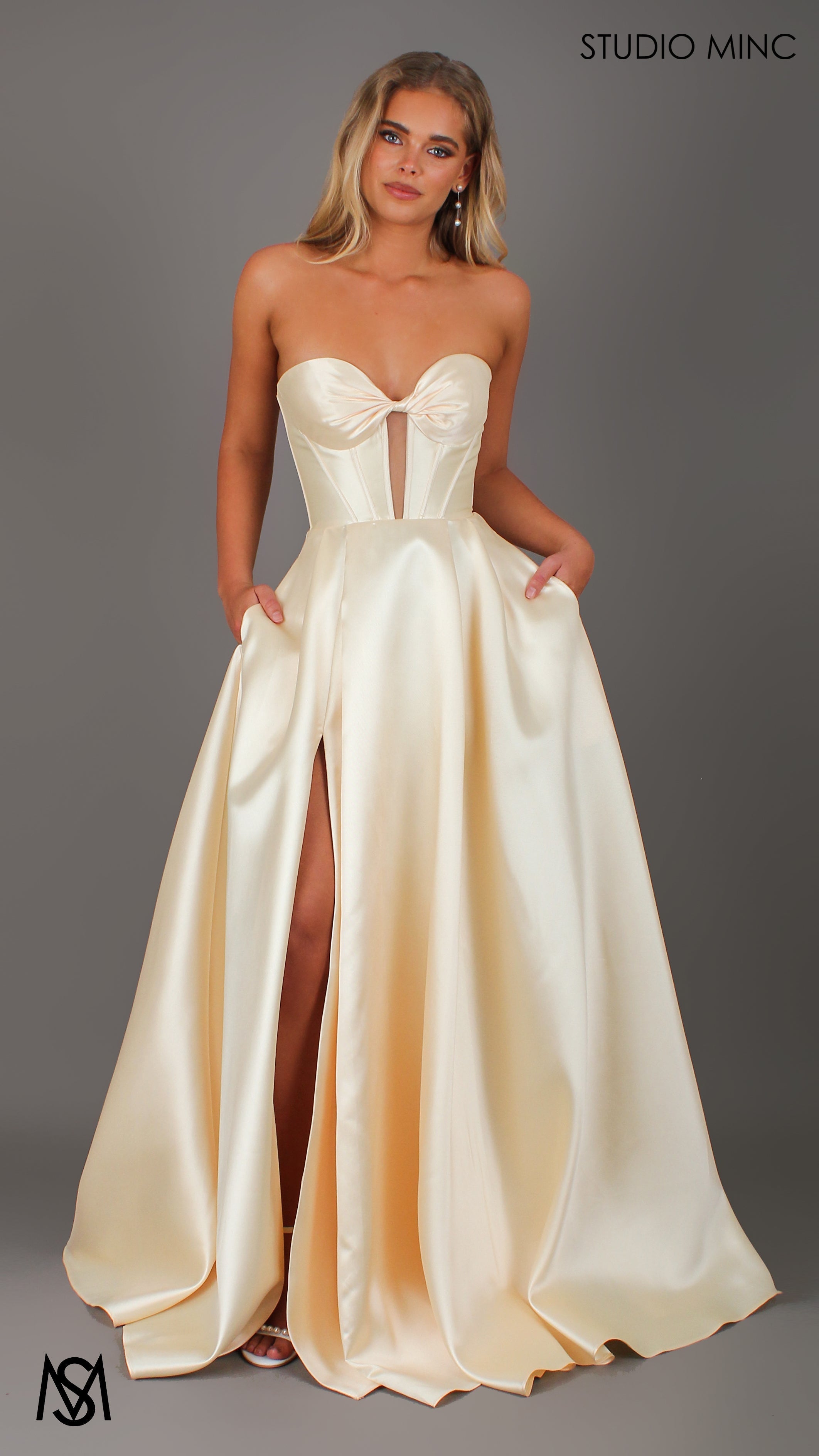 Madeleine - Butter Yellow formal Dress | Strapless twist corset Mikado satin ball gown