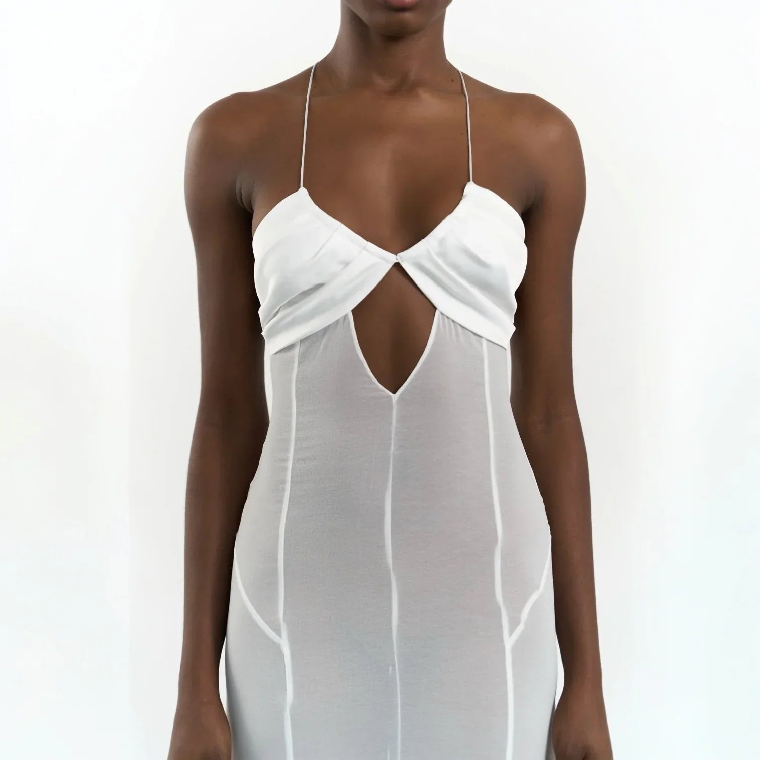 Zuma Mesh Cutout Lace Up White Maxi Dress