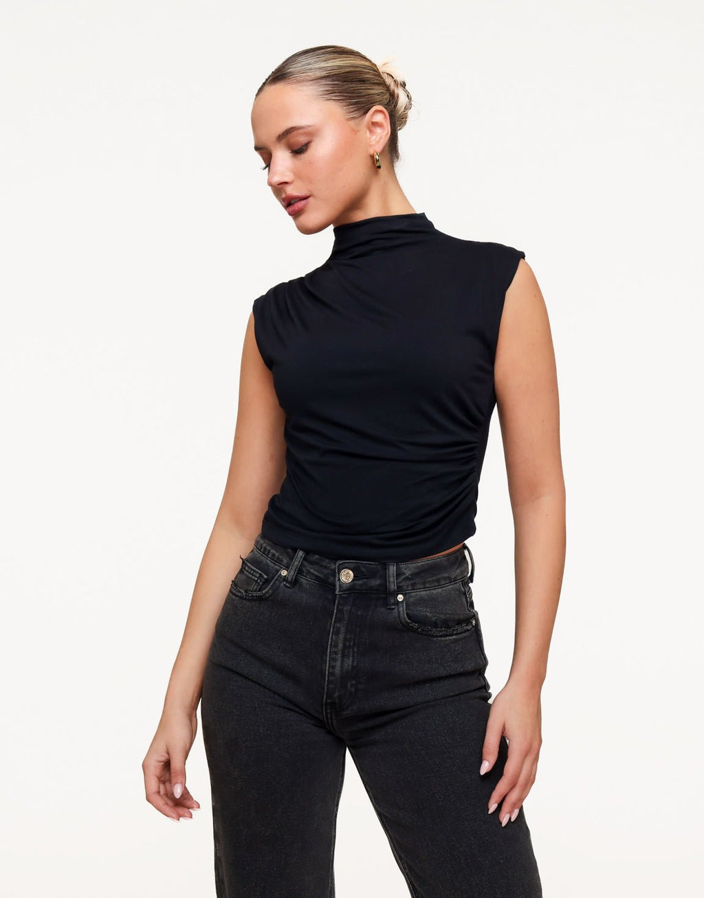 Zwarte Geplooide Col SS - Top