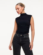 Zwarte Geplooide Col SS - Top
