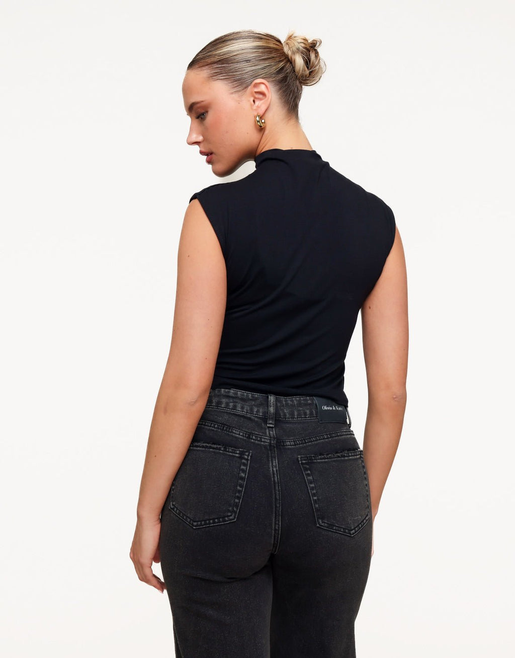 Zwarte Geplooide Col SS - Top